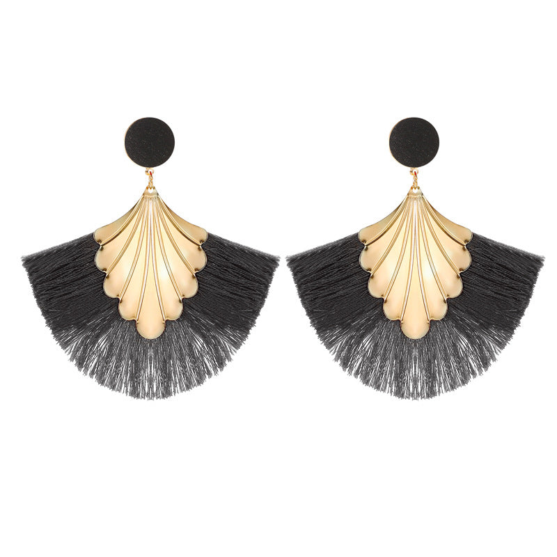 Wholesale Bohemian Fan Shape Long Tassel Vintage Ripple Earrings